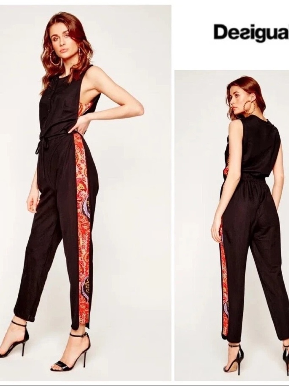 NWT Desigual Crayons Sleeveless Jumpsuit Black Floral Sides - Size US Small